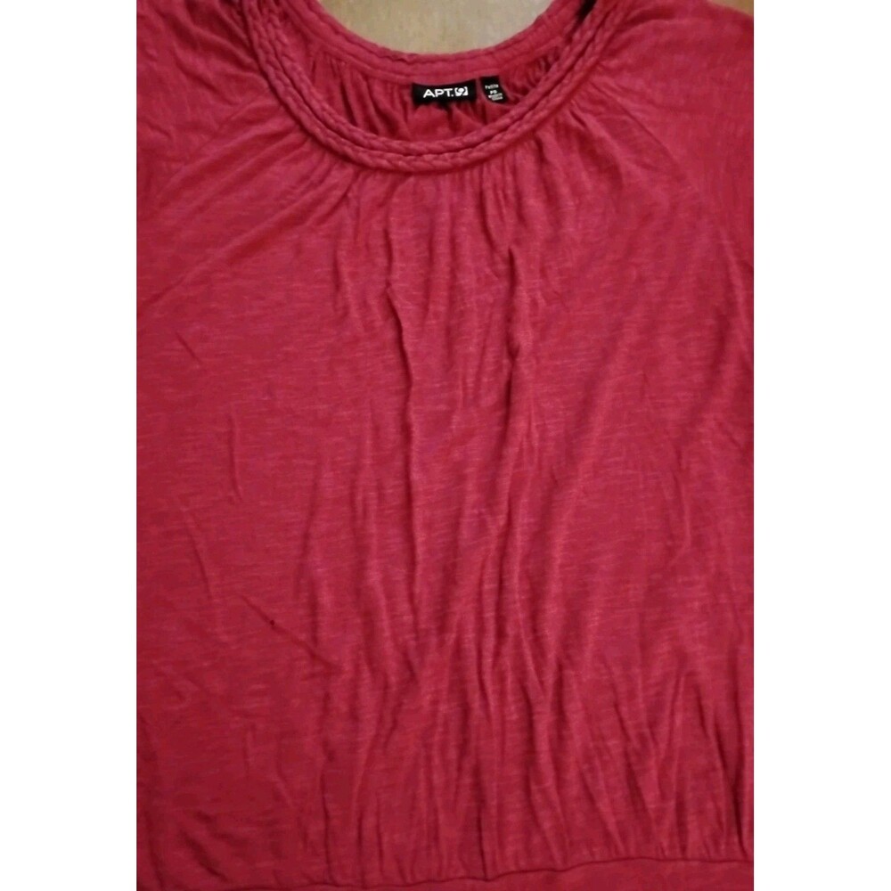 Apt. 9 Women's Sz.PS Pink Pleated Braided Look Round  Neckline  Short Sleeve Top